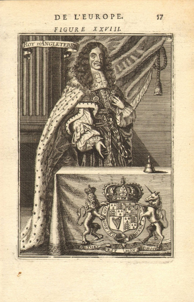 KING CHARLES II OF ENGLAND. 'Roy d'Angleterre'. MALLET 1683 old antique print